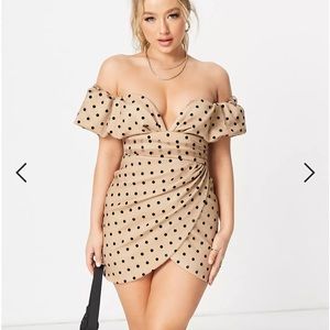 Asos polka dot off shoulder mini dress